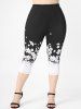 Monochrome Floral Print Tee and Leggings Plus Size Summer Outfit -  
