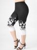 Monochrome Floral Print Tee and Leggings Plus Size Summer Outfit -  
