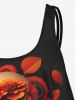 Haut de Tankini Gothique Fleuri Crâne Imprimée à Volants - Noir XS