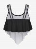 Haut de Tankini Gothique Fleuri Crâne Imprimée à Volants - Noir XS