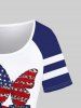 T-shirt Drapeau Américain Papillon Imprimé de Grande Taille à Manches Raglan - Blanc 5x | US 30-32