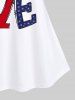 T-shirt Drapeau Américain Papillon Imprimé de Grande Taille à Manches Raglan - Blanc 5x | US 30-32