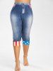 Legging Capri 3D Drapeau Américain Imprimé de Grande Taille - Bleu M | US 10