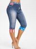 Legging Capri 3D Drapeau Américain Imprimé de Grande Taille - Bleu M | US 10
