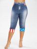 Legging Capri 3D Drapeau Américain Imprimé de Grande Taille - Bleu M | US 10
