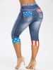 Legging Capri 3D Drapeau Américain Imprimé de Grande Taille - Bleu M | US 10