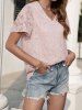 Jacquard V Neck Short Sleeve Blouse -  
