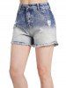 Ombre Light Wash Ripped Frayed Hem Denim Shorts -  