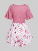 Plus Size Flutter Sleeves Metal Crop Top and Keyhole Floral Cami Top Set -  