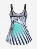 Maillot de Bain Tankini à Bretelles Spaghetti Imprimé Léopard Noir et Blanc 3D à Dos Nu (Paire) - Noir 4X | US 26-28