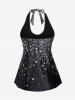 Halter 3D Sparkling Sequin Print DrawstringThree Piece Tankini Swimsuit -  