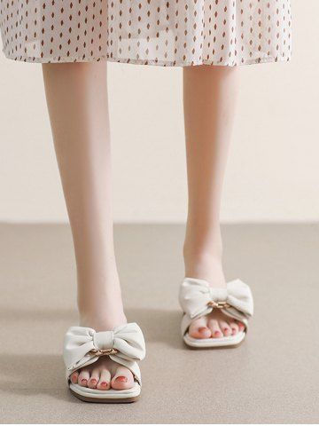 Wide Feet Bow Decor Slide Sandals - WHITE - EU 42