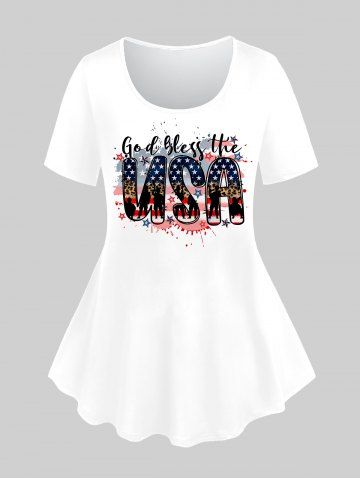 Camiseta Patriótica con Estampado de Bandera de Estados Unidos en Talla Extra - WHITE - 5X | US 30-32