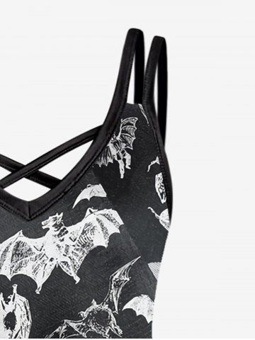Gothic Crisscross Detail Bat Print Sleeveless Dress