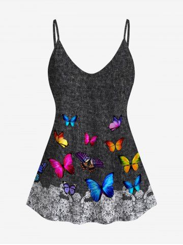 Plus Size 3D Lace Butterfly Print Cami Top - BLACK - L | US 12