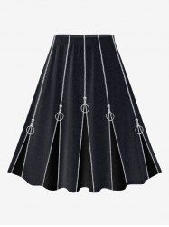 Plus Size Zipper Circle 3D Print Pleated Skirt -  