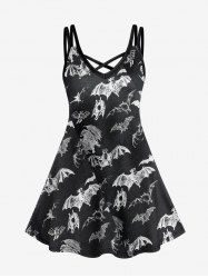 Gothic Crisscross Detail Bat Print Sleeveless Dress - 1x | Us 14-16