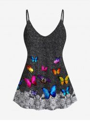 Plus Size 3D Lace Butterfly Print Cami Top -  