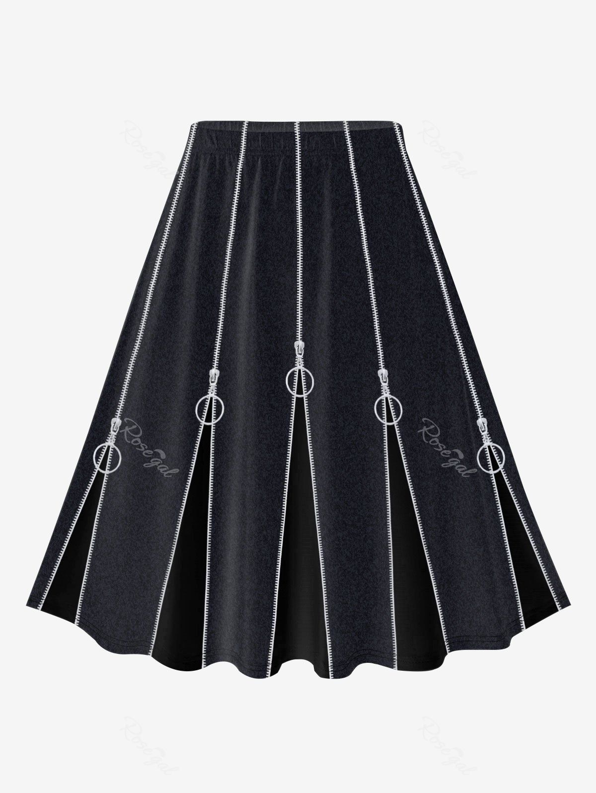 New Plus Size Zipper Circle 3D Print Pleated Skirt  