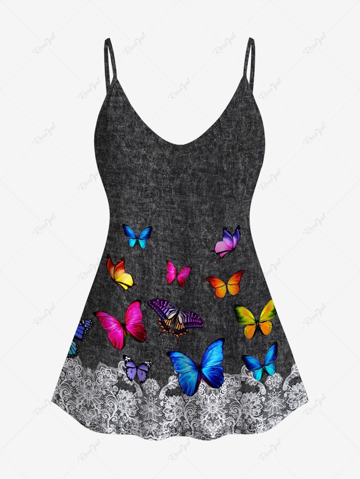 Fancy Plus Size 3D Lace Butterfly Print Cami Top  