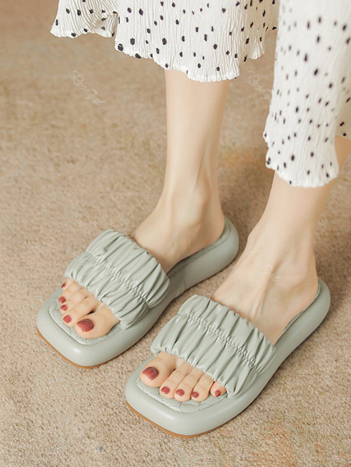 Online Wide Feet Ruched Detail Flatform Slide Sandals  