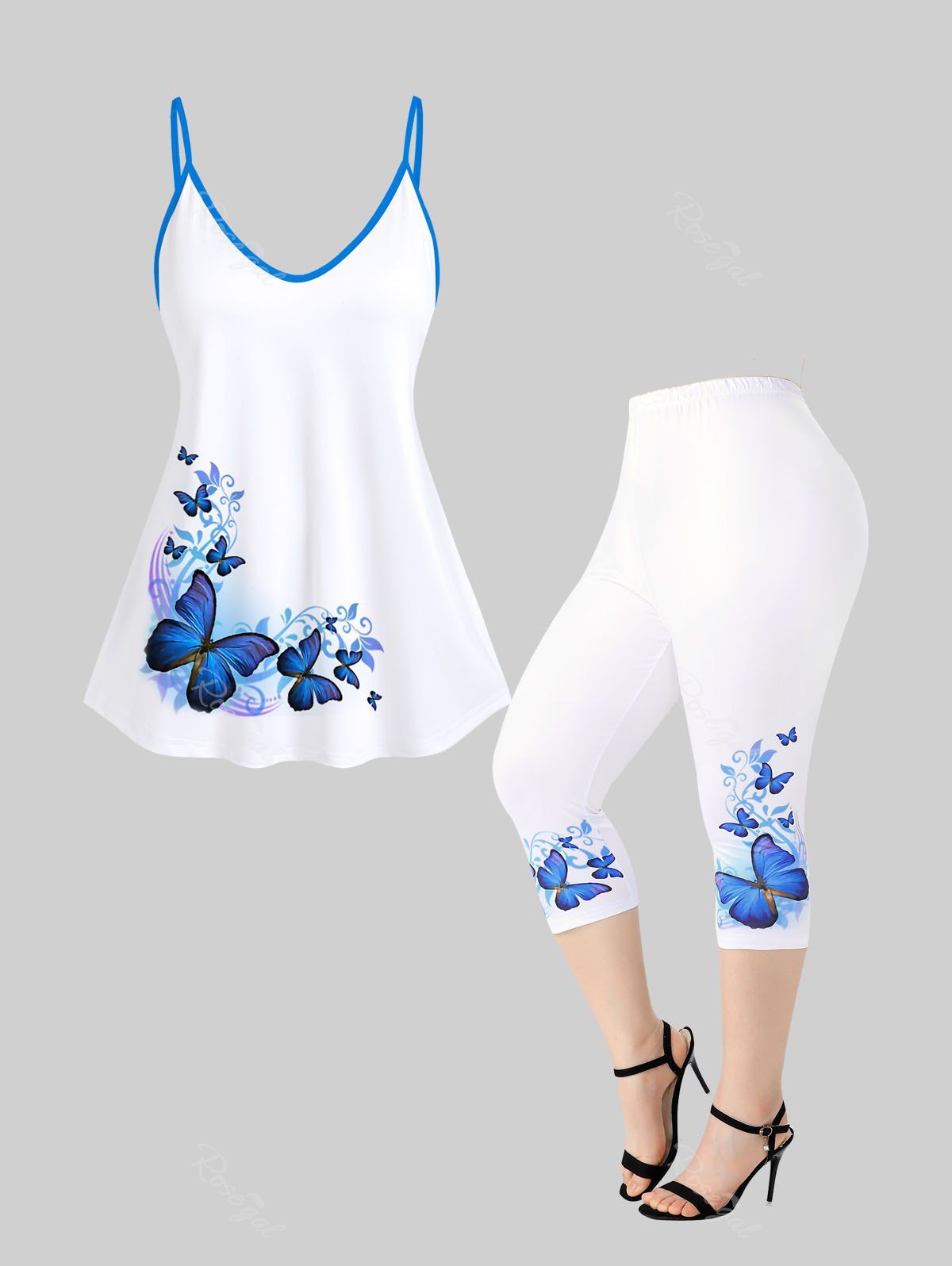 Discount Butterfly Print Cami Top and Capri Leggings Plus Size Outfits  