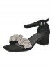 Wide Feet Sparkly Ruched Detail Chunky Heel Ankle Strap Sandals -  