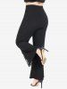 Chain Twist Keyhole Short Sleeves Metal 2 in 1 Tee and Lace Panel Flare Pants Plus Size Outfits -  