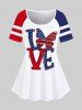 Patriotic Butterfly LOVE American Flag Print Raglan Sleeve T-shirt and Capri Jeggings Plus Size Outfits -  