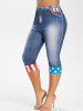 Patriotic Butterfly LOVE American Flag Print Raglan Sleeve T-shirt and Capri Jeggings Plus Size Outfits -  