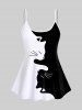 Cat Print Two Tone Padded Tankini Top and Boyshorts Modest Tankini Swimsuit -  