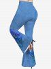 Plus Size 3D Butterfly Purple Paint Splatter Jeans Print Flare Pants -  
