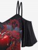 T-shirt Gothique Rose Cœur Sang Imprimés à Epaule Ouverte - Noir M | US 10