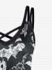 Gothic Crisscross Detail Bat Print Sleeveless Dress -  
