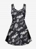 Gothic Crisscross Detail Bat Print Sleeveless Dress -  