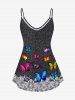 Plus Size 3D Lace Butterfly Print Cami Top -  