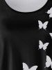Plus Size Butterfly Print Striped Detail Raglan Sleeve T-shirt -  