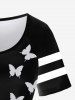 Plus Size Butterfly Print Striped Detail Raglan Sleeve T-shirt -  