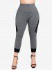 Legging Court Panneau en Dentelle de Grande Taille - Gris Foncé 1X