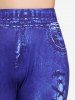 Pantalon Evasé Imprimé avec Poche de Grande Taille en Denim à Lacets - Bleu M | US 10