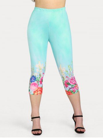 Bloom Flower Print Cami Top and Capri Leggings Plus Size Outfits