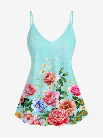 Bloom Flower Print Cami Top and Capri Leggings Plus Size Outfits