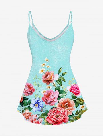 Bloom Flower Print Cami Top and Capri Leggings Plus Size Outfits