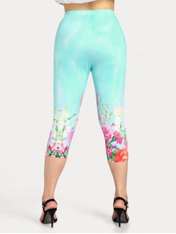 Bloom Flower Print Cami Top and Capri Leggings Plus Size Outfits