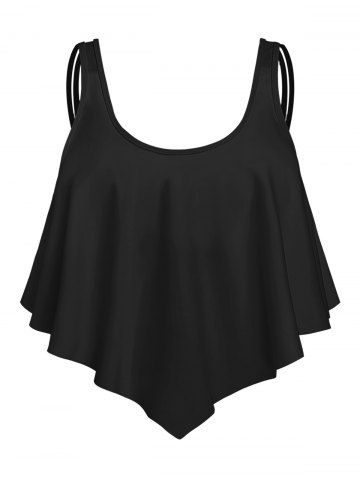 Plain Flounce Tankini Top - BLACK - 1X