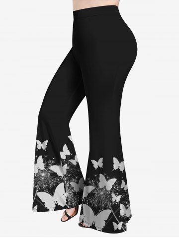 Plus Size 3D Butterfly Light Beam Print Flare Pants - BLACK - M | US 10
