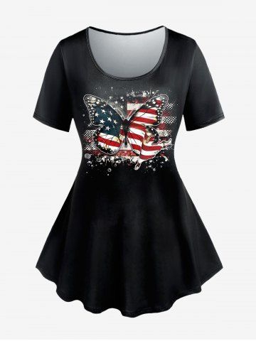 T-shirt à Drapeau Américain à Manches Courtes Grande Taille - BLACK - 5X | US 30-32