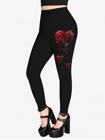 Gothic Rose Heart 3D Print Leggings - BLACK - 5X | US 30-32