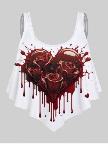 Gothic 3D Heart Rose Print Tankini Top - WHITE - XS