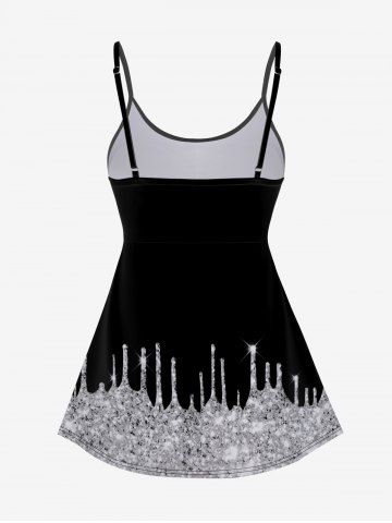 3D Sparkling Sequin Glitter Print Open Back Strap Tankini Top